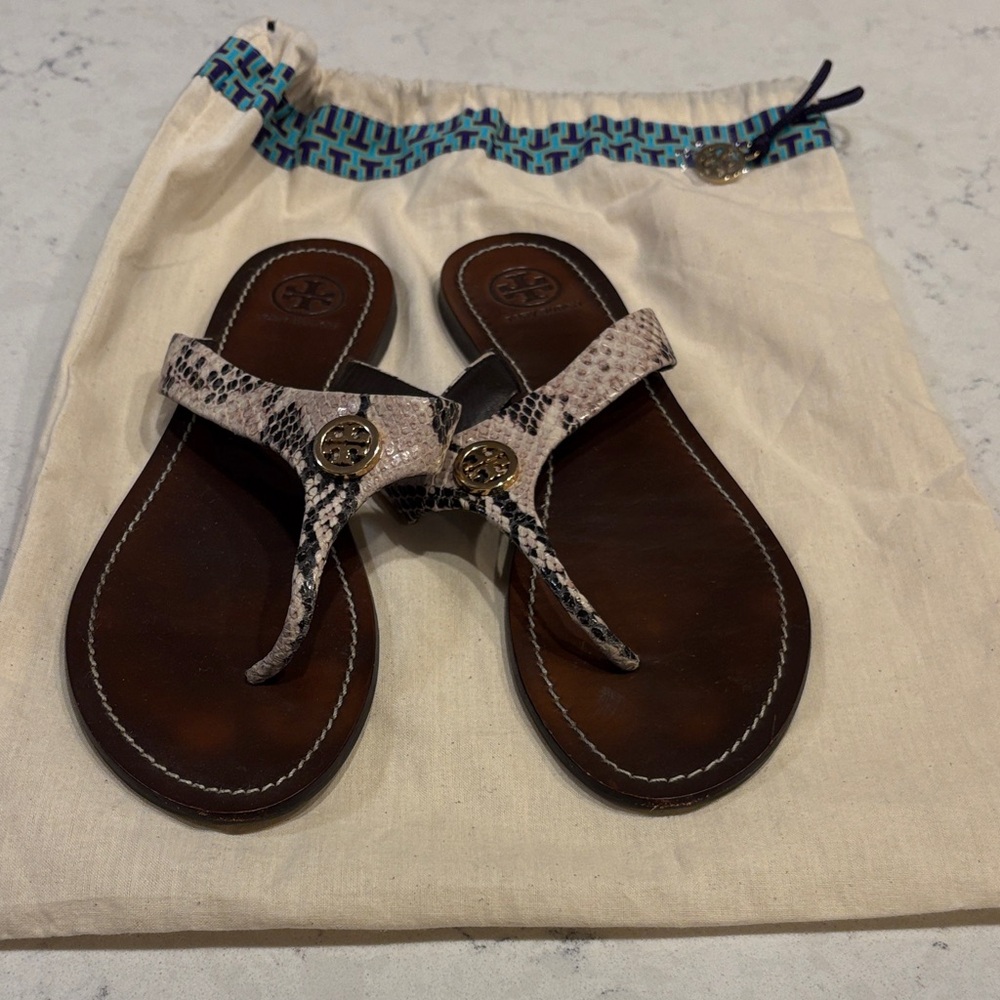 Tory Burch Snakeskin Sandals - Brown and Cream, Sz 8.5